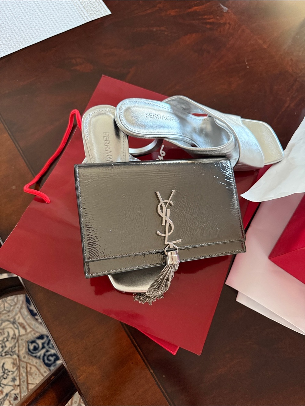 Ferragamo Silver Metallic Circular-Heel Slide Sandals - Picture 8 of 16